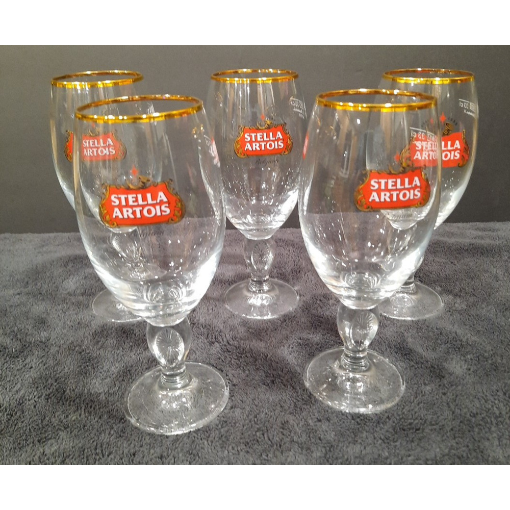 Set 5 Stella Artois Chalices Belgian Beer Commercial Restaurant Grade Clear 33cl